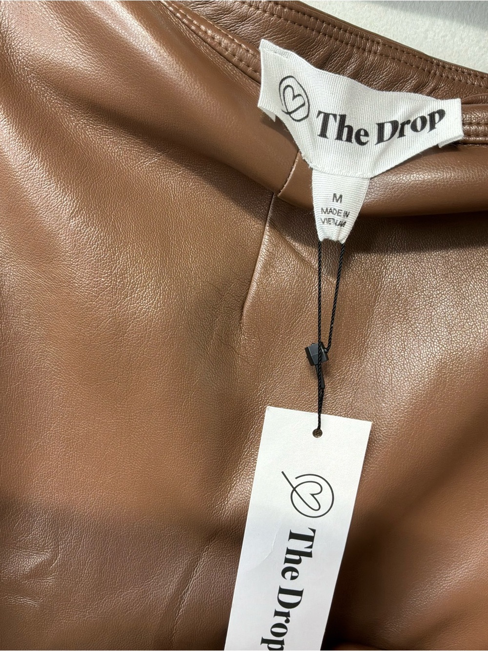 Faux Leather Brown Mini Skirt with Side Button Detail - Picture 2 of 3